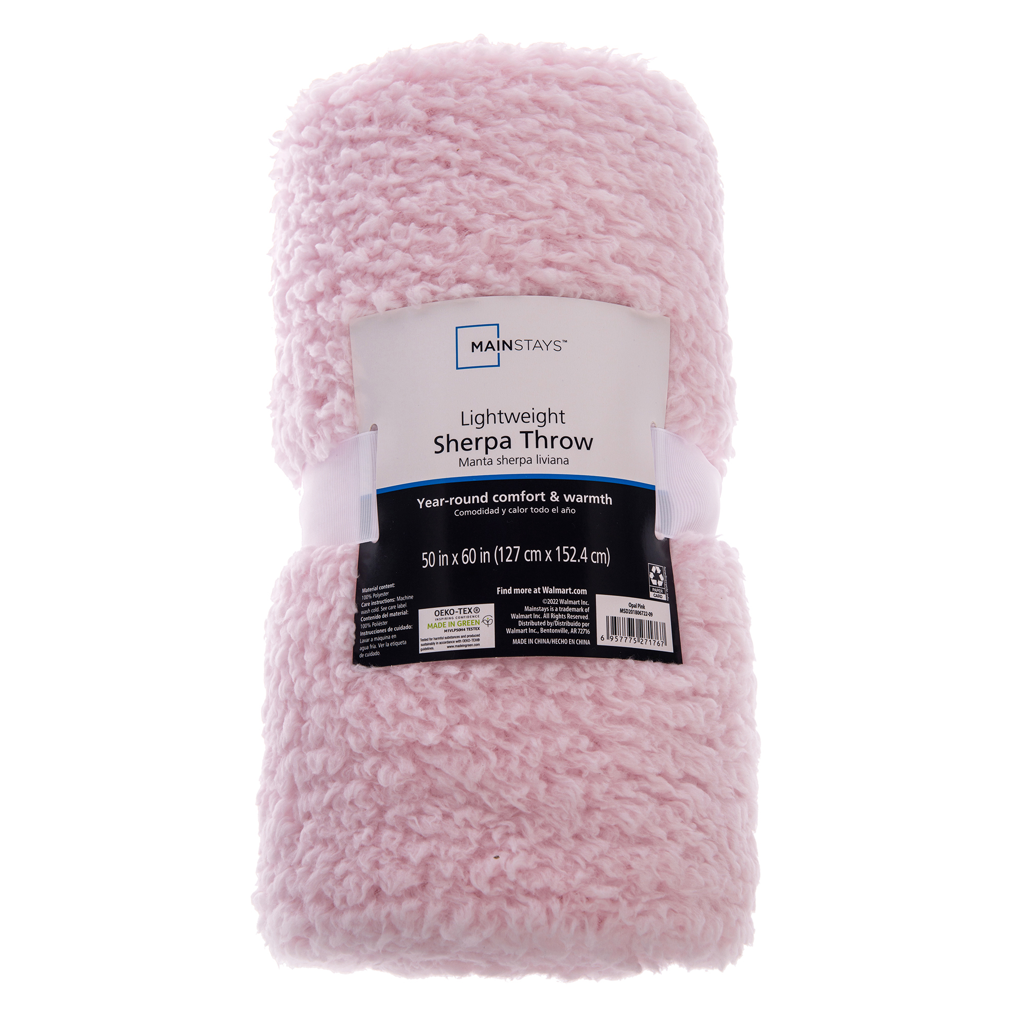 Mainstays Sherpa Throw Blanket, 50" X 60", Light Pink - image 2 of 5