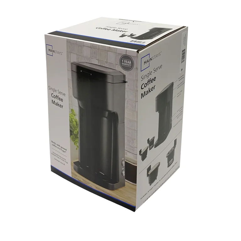 Mainstays Black Matte Single Serve Coffee Maker, Brew with Ground