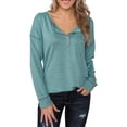 thumbnail image 1 of Sudadera de mujer con cuello en V y botones de color puro, manga larga, informal, holgada, para otoño y primavera, 1 of 6
