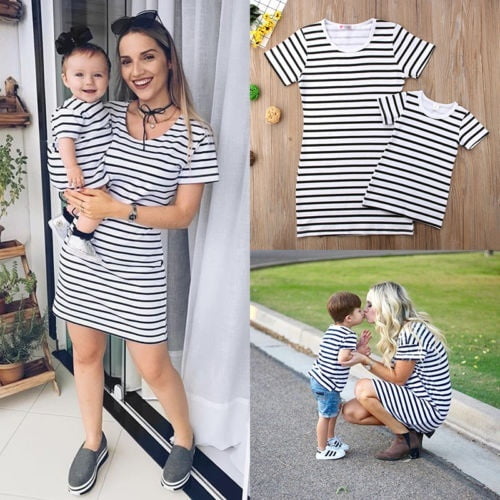Eyiiye Family Matching Outfits Mother daughter Clothes Dress Baby Girl Striped Skirt Sundress Other