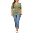 thumbnail image 2 of Agnes Orinda Plus Size Tops for Women V Neck Short Sleeve Pullover Knitted Casual Blouses 2X Grass Green, 2 of 6