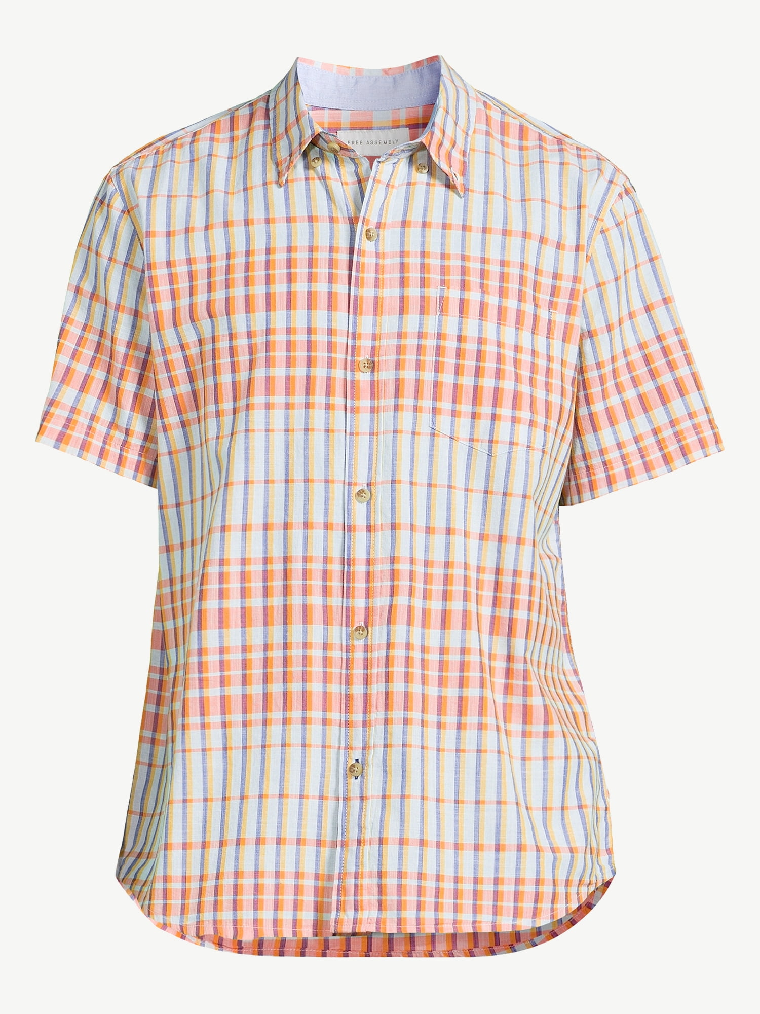 Free Assembly Men's Madras Shirt with Short Sleeves