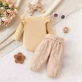 thumbnail image 4 of Utlike 3 Pack School Outfits For Girls Baby Long Sleeves Floral Bow Romper Pants Clothing Set For Festival Outfits For Girl Size 18 Months-24 Months Beige, 4 of 8