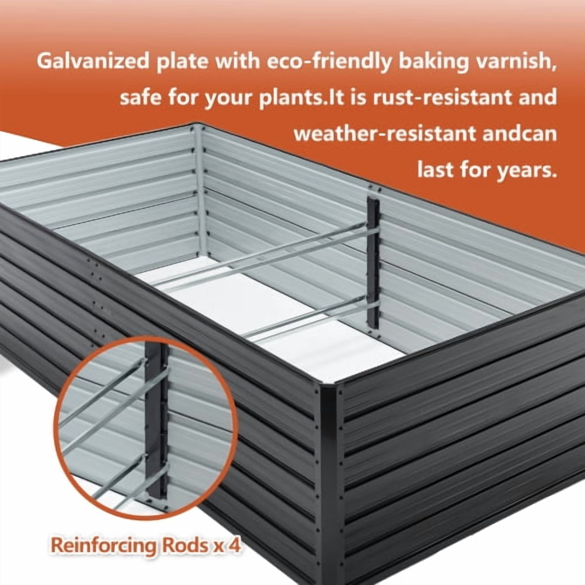 8x4x2 FT Metal Raised Garden Bed Outdoor Galvanized Raised Garden Bed Kit,Vegetable Boxes-Rectangle Metal Flower Box,Large Planter Raised Beds Outdoor Garden for Planting,Fruit,Herb-Black