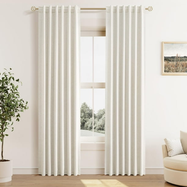 Cortinas opacas de lino color crema Guken de 107 x 213 cm para sala de estar