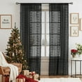 thumbnail image 2 of Bohogeo Linen Textured Tassel Sheer Lace Curtain Panels, Chic Crochet Geometry Knitting Rod Pocket Window Drapes for Living Room Bedroom,Black,2 Panels,84" L x 40" W, 2 of 9