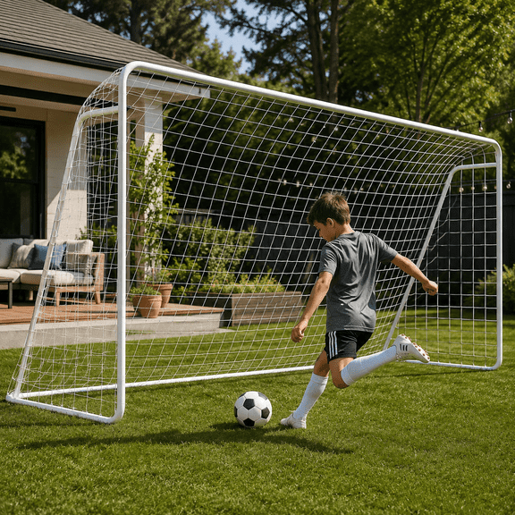 SLSY 12×6FT Galvanized Soccer Goal Portable for Backyard Practice Training Goals for Kids Adults(White)