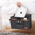 thumbnail image 4 of WantuSee Bedside Caddy, Bed Storage Organizer for Remote Controller, Books, Magzine, Laptop Holder, 12.4'' x 8.6'' inch Bedside Hanging Felt Storage Bag for Dorm Bed with 5 Pockets, Dark Gray, 4 of 7