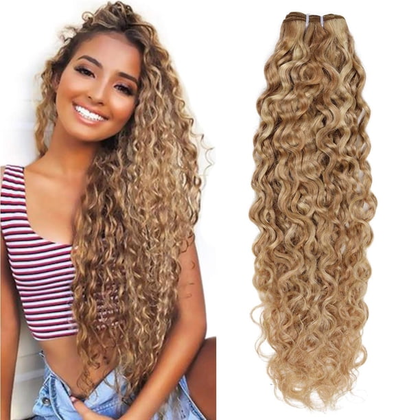 FASHION LINE Extensiones de cabello humano brasileño P27/613 con ondas de agua, color rubio, sin procesar, 1 unidad, 3.53 oz, color piano (22 pulgadas)