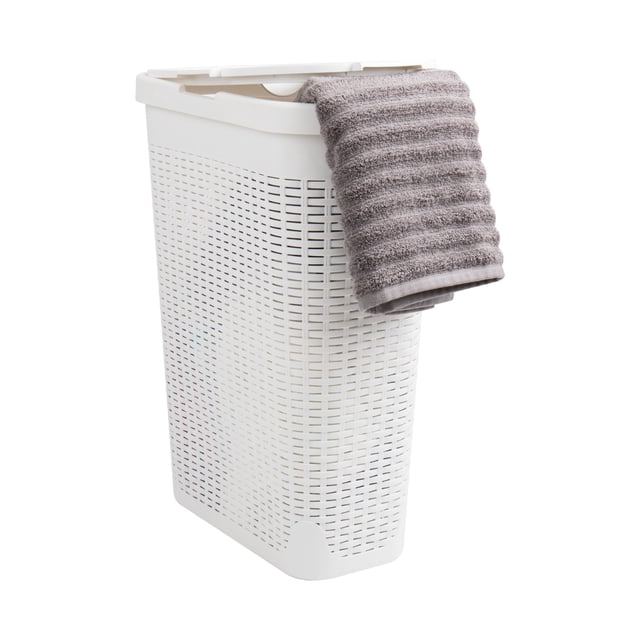 Cesta para ropa Mind Reader, 40 L, delgada, con tapa de plástico, color blanco