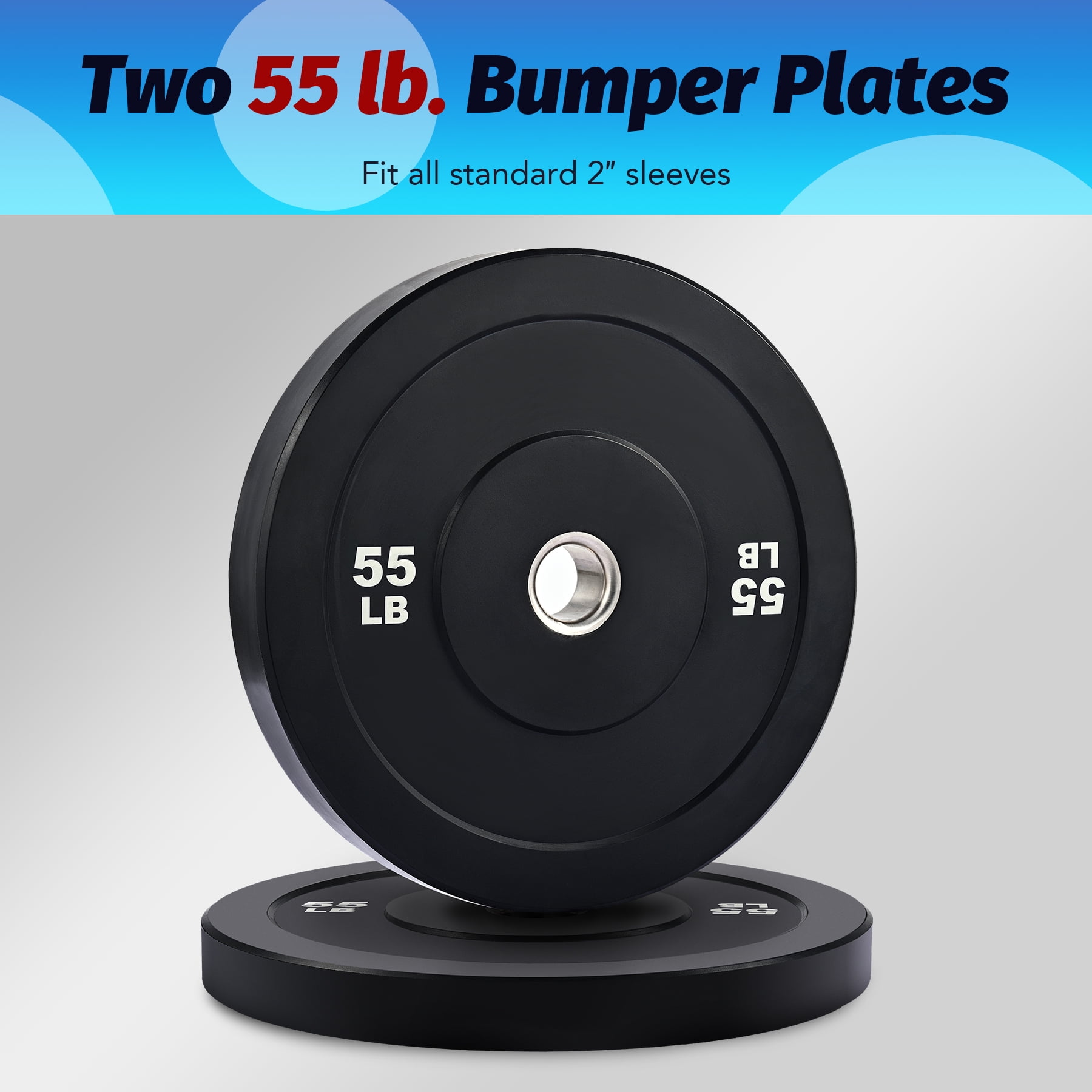 Preenex 55lb Bumper Plate Set Olympic Weight Plates for 2" Barbells & More Set of 2