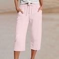 thumbnail image 2 of Women's Linen Casual High Waist Capris with Pockets (Light Pink M), 2 of 5