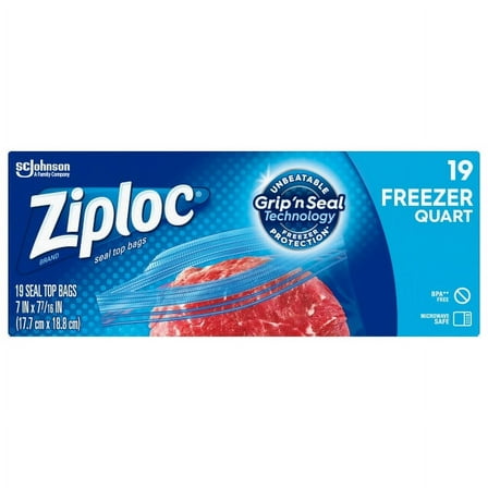 Ziploc Brand Freezer Quart Bags with Grip 'n Seal Technology, 19 Count, Pack of 6