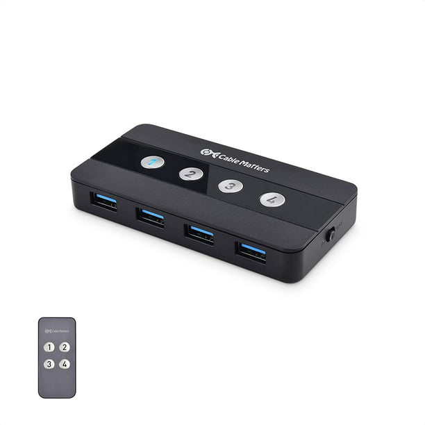 Cable Matters 4 Port USB 3.0 Switch Hub USB Switch for 4 Computers and USB Peripherals - Button or Wireless Remote Control Swapping - Includes USB-C Adapter USB-C and Thunderbolt 3 Walmart.com