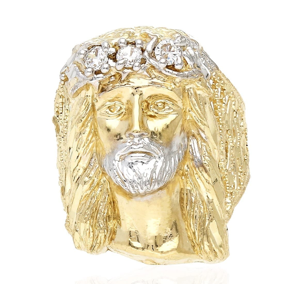 10K Yellow Gold CZ Adorned Jesus Face Head Ring - Size 11 | eBay