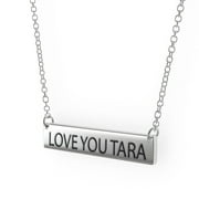 Love You Tara Women's Bar Pendant Necklace Sterling Sliver