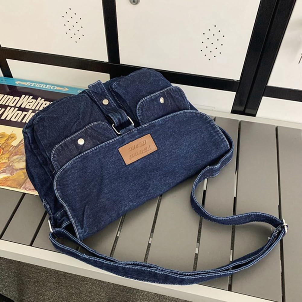 Denim Hobo Crossbody Bag for Women Large Shoulder Handbag Messenger Bag Retro Tote Bag for Casual Work Travel