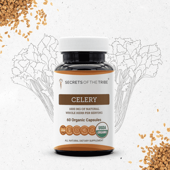 Secrets Of The Tribe Celery Organic Capsules Dietary Supplement, Natural Herbal Capsules for Digestive Support, Certified Organic Celery (Apium graveolens) Dried Fruit and Seed, 60 Capsules