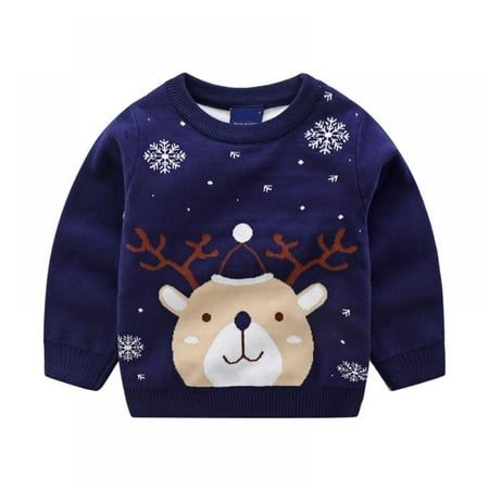 

Hazel Tech Autumn New Middle And Children Korean Double-layer Sweater Christmas Costume Fawn Jacquard Pullover (2060)
