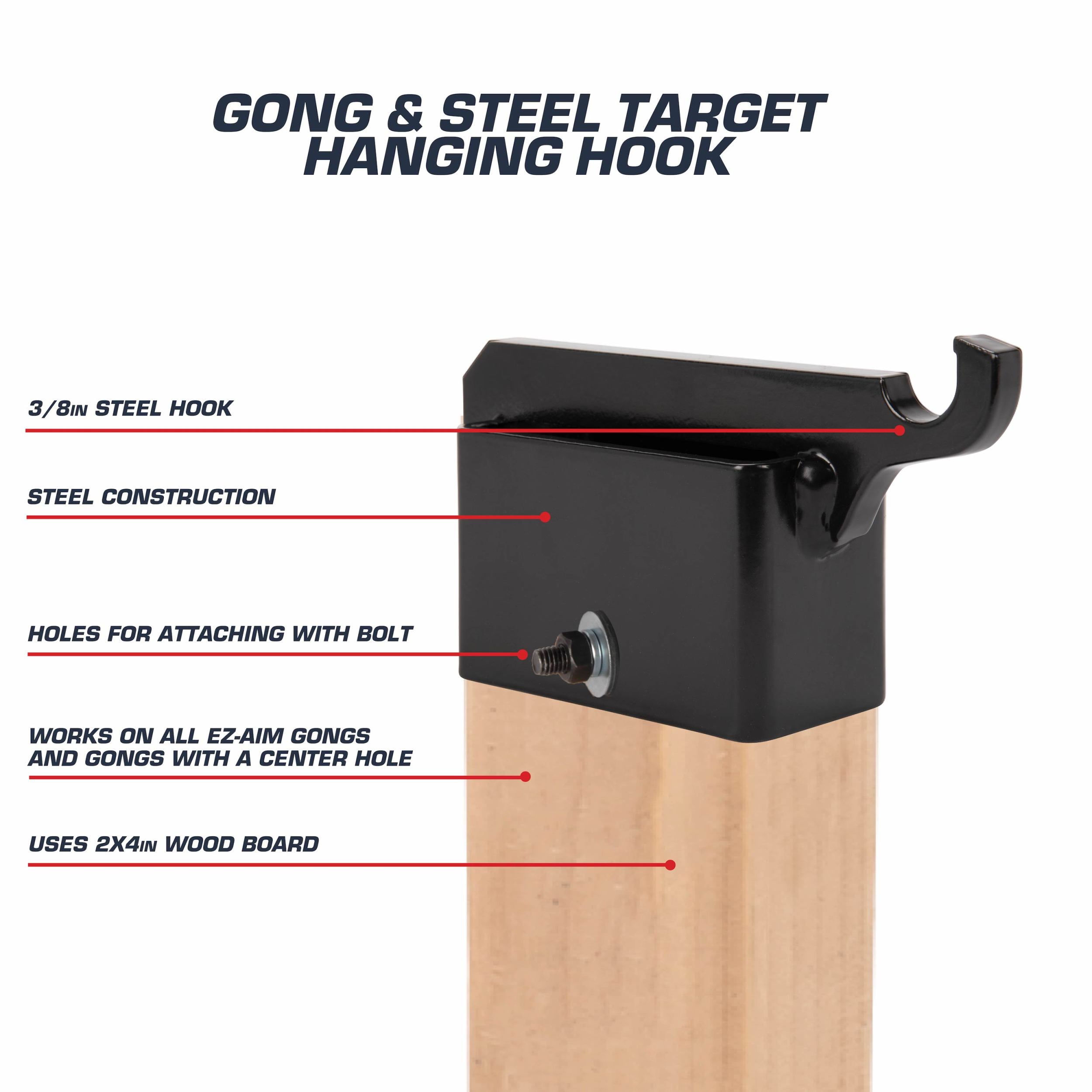 Ez Aim Steel Gong Shooting Target Hanging Hook, for 2" X 4" Mount, 2.1 lbs., Black, Steel Targets Holder