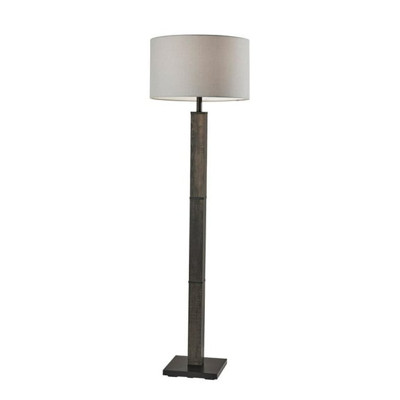 Adesso® Kona Floor Lamp, 61-1/2"H, Light Gray Shade/Black Base
