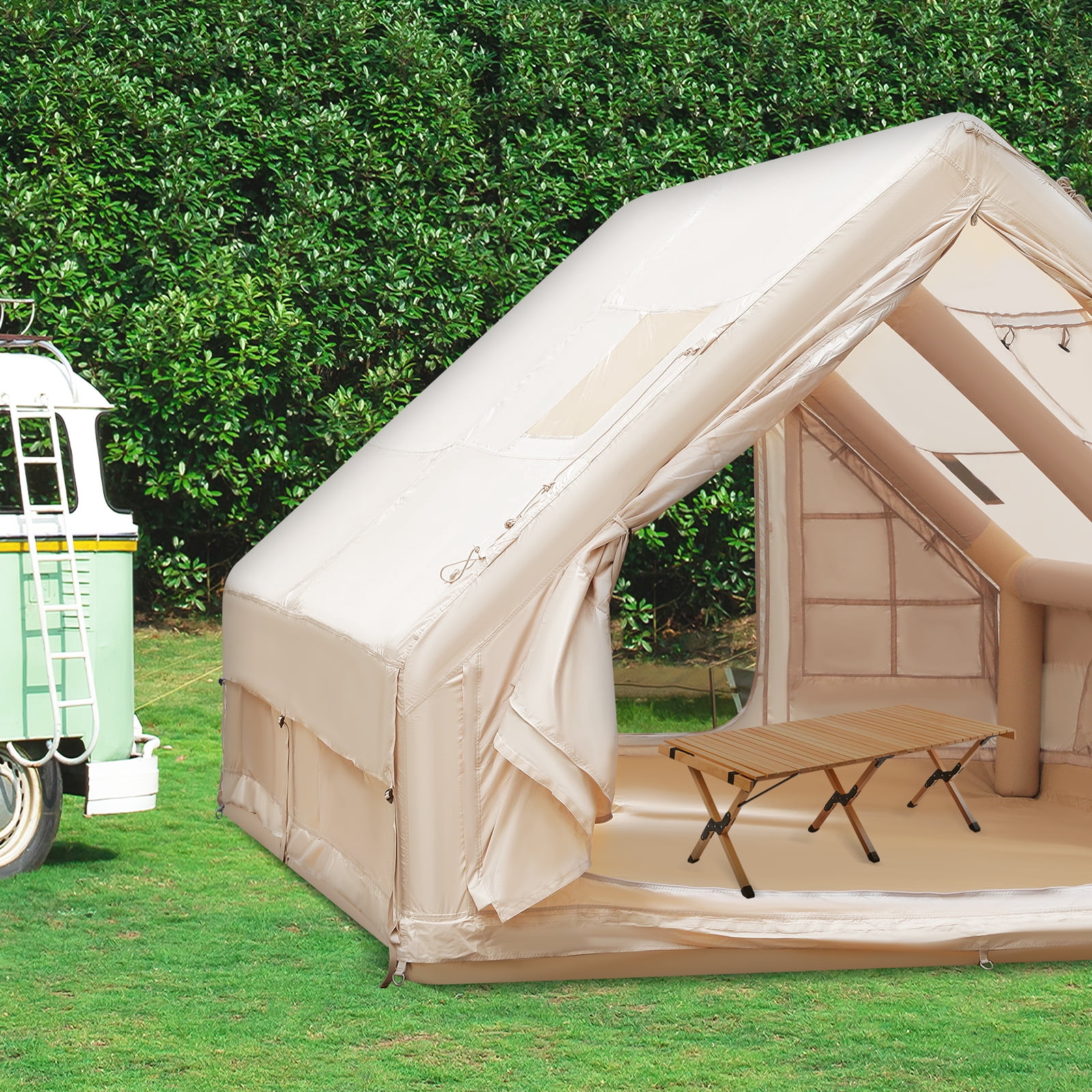 FRCOLOR Waterproof Inflatable Tent, Beige 420D Oxford Cloth for Outdoor Easy Setup and Enhanced Ventilation
