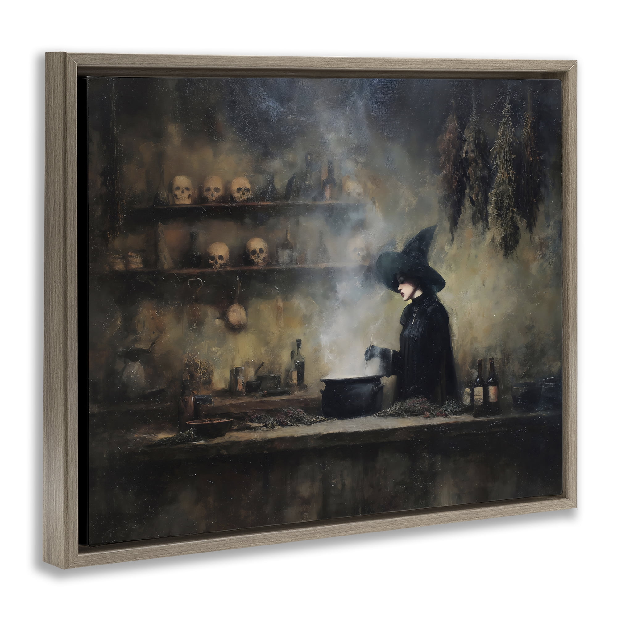 Witch's Cauldron Brew Brown Framed Floater Canvas Wall Art, design by Arlington Prints