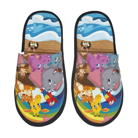 

Tideii Rainbow Animals on Noah s Ark for Home Indoor Cotton Slippers Autumn and Winter EVA Plush Slippers Household Supplies Unisex-Large
