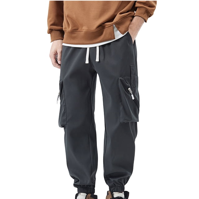 Enjoytime Men's Cargo Pants Solid Color Elastic Waist Drawstring Tapered Trousers Running Athletic Active Plus Size Work Pants Dark Gray XXXXL