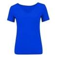 thumbnail image 5 of WCJM Women's Short Sleeve T-shirt Women Regular Shoulder Ribbed V Neck Tee Short Sleeve Slim Fit Summer Basic, 5 of 5