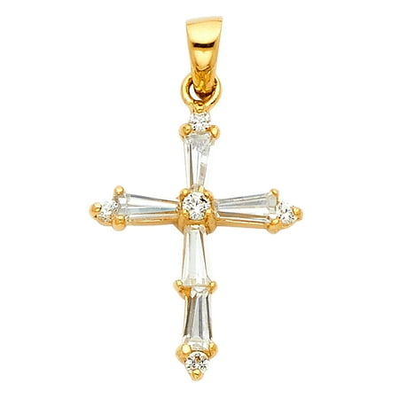 14kt White Gold Cross Crucifix - Jewels By Lux 14K Yellow Gold White Cubic Zirconia CZ Christian Crucifix Cross Pendant 25mm X 15mm