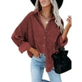 thumbnail image 1 of Womens Corduroy Casual Button Down Shirts Long Sleeve Boyfriend Oversized Collared Shacket Jacket Blouses Tops, 1 of 6