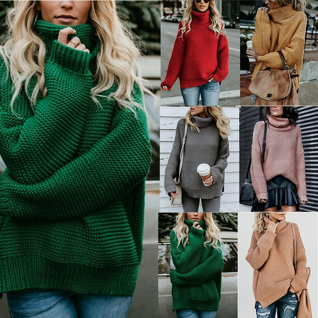 U.Vomade Chandails à Manches Longues pour Femmes à Col Roulé Épais, Chandail Tricoté à Blocs de Couleur