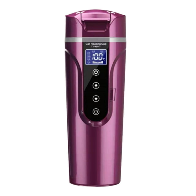 Taza calefactora para coche de 450ml, hervidor eléctrico de viaje de 24V/12V, taza para té y café de acero inoxidable 304, taza calefactora para té Violetas oscuras