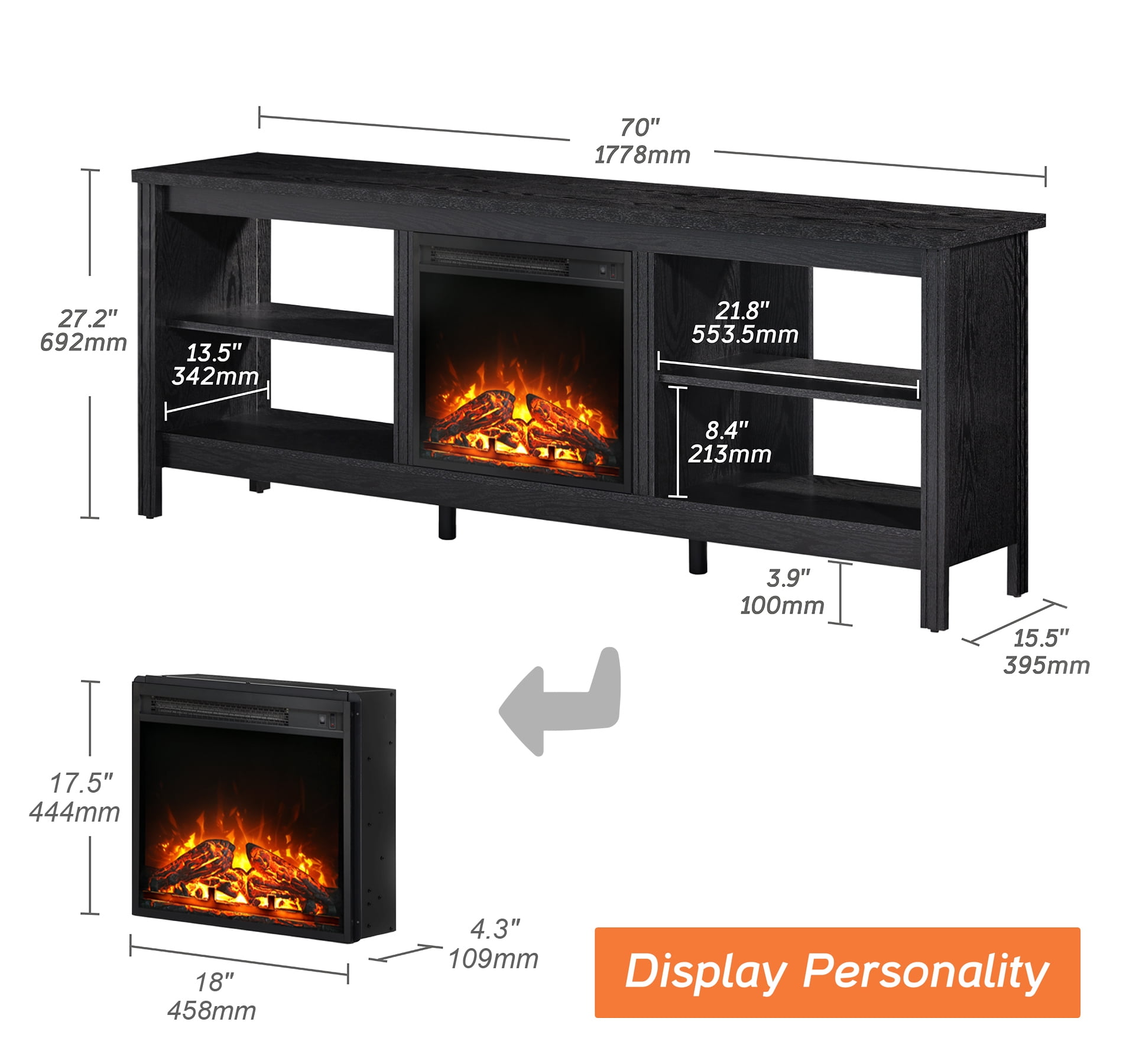 Fireplace TV Stand  for TV's up to 75 Inch, 16 Changable LED Lights Entertainment Center for Living Room Bedroom, 70 inch, White