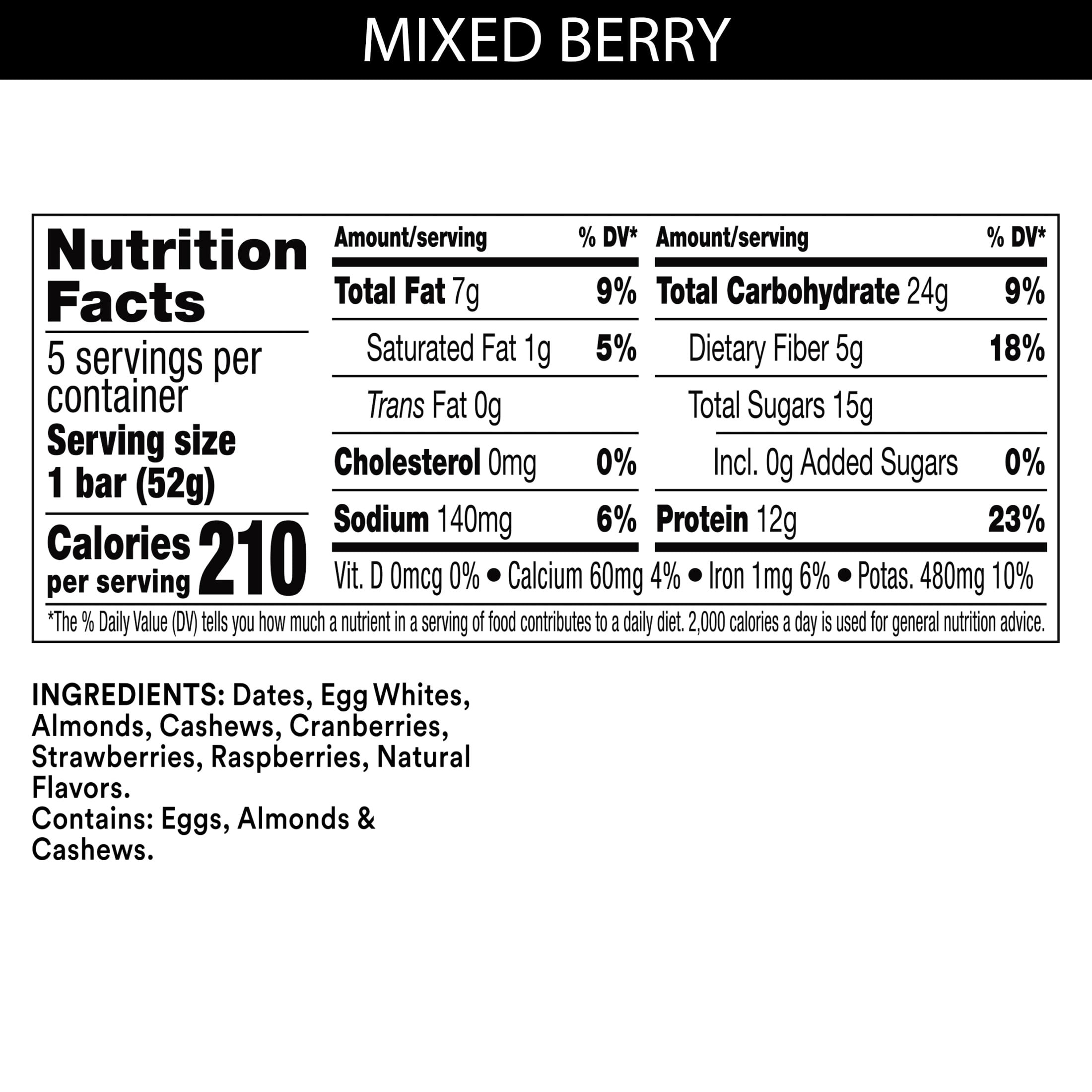 RXBAR Protein Bars Gluten-Free, Mixed Berry, 5 Count