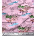 thumbnail image 1 of Soimoi Pink Crepe Silk Fabric Palm Tree, & Flamingo Bird Decor Fabric Printed Yard 42 Inch Wide, 1 of 3
