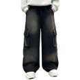 thumbnail image 2 of Ruyang Boys Star Embroidery Baggy Jeans Straight Wide Leg High Elastic Waist Teens Kids Denim Pants Fashion Causal Loose Fit Bottoms, 2 of 9