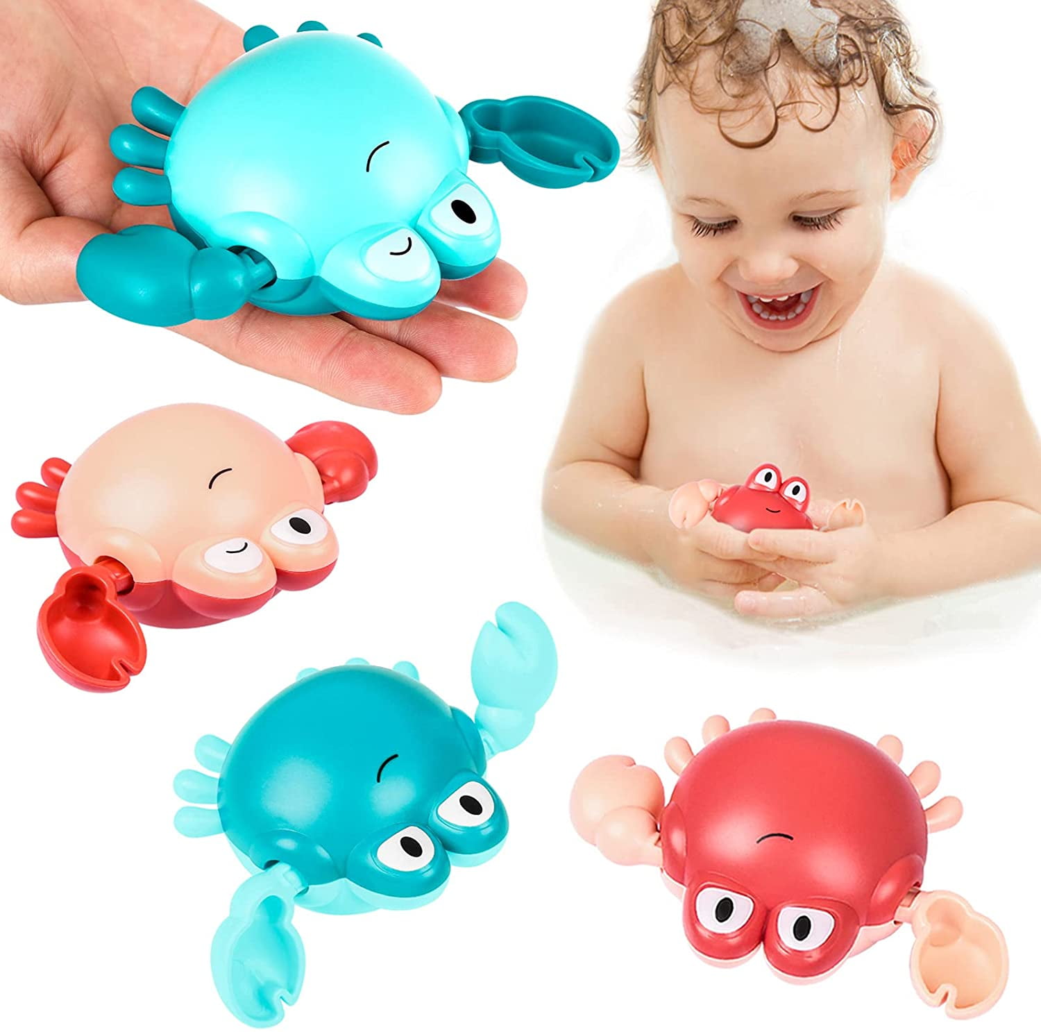 Bath Toys, Clockwork Swimming Crab Baby Bath Toys, Suitable For 1-5 Years Old Boys and Girls Gift Toys-1-3 Years Old Children, 3-4 Years Old, 6-12 Months, Multi-Color Optional 4-Piece Set