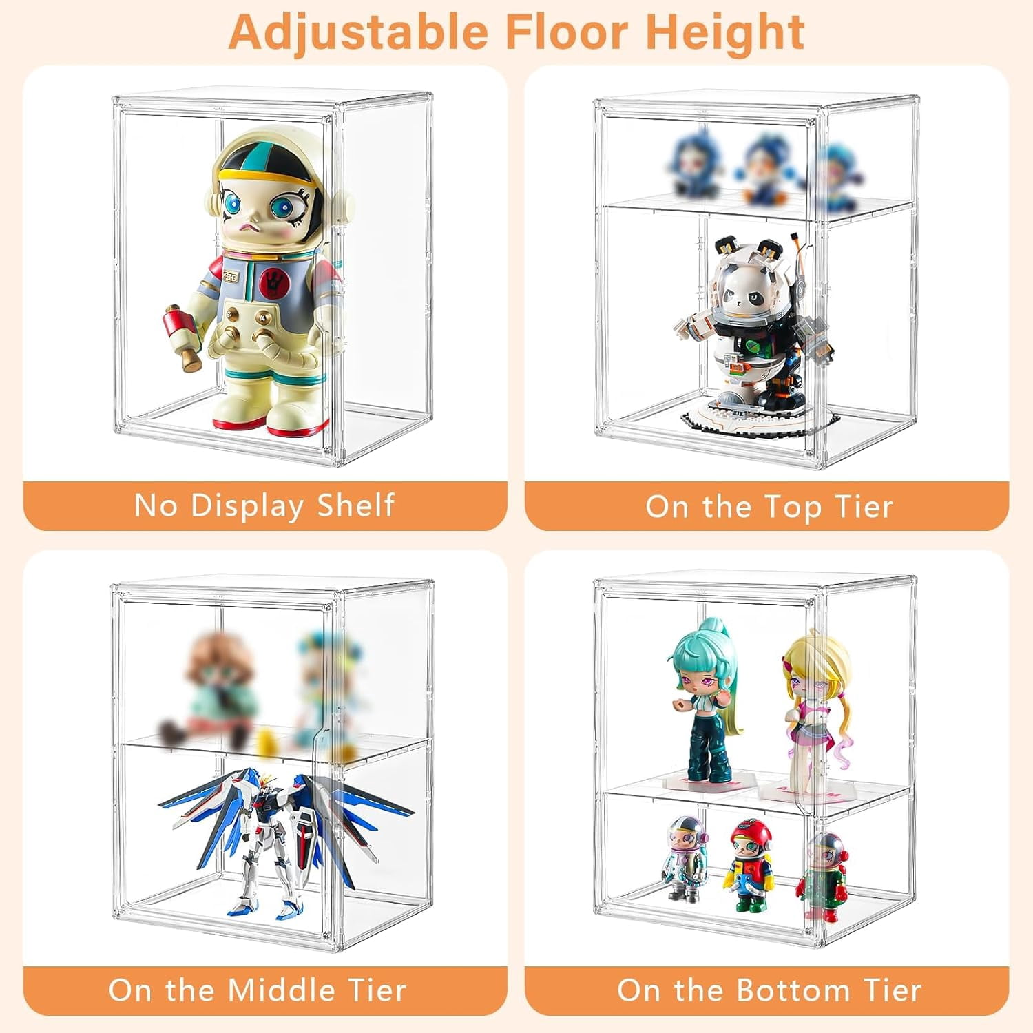 Acrylic Display Case for Collectibles, Clear Box with 3 Adjustable Layers and Magnetic Door, Stackable Storage Box/Bins Figures,Lego, Book