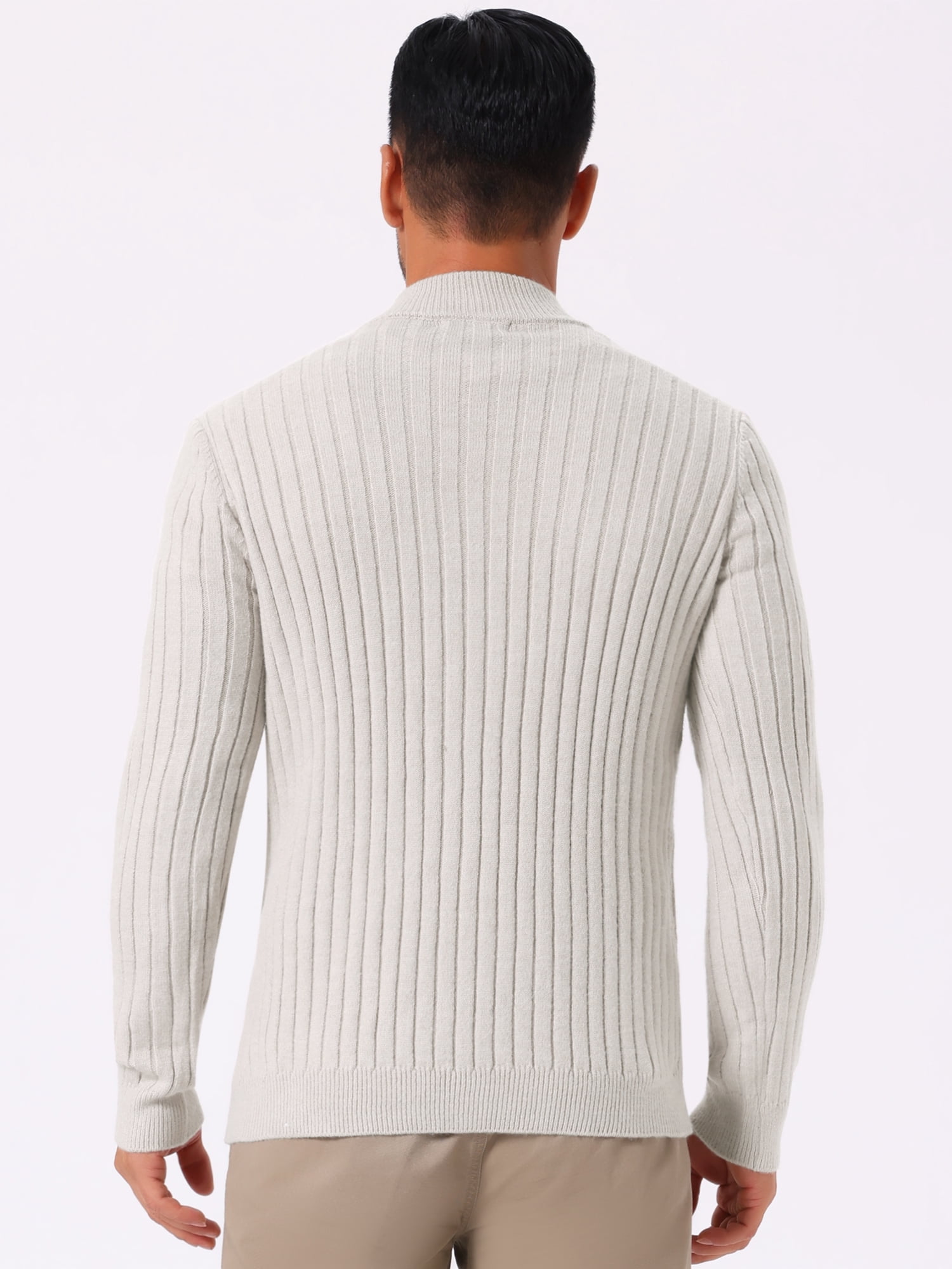 DARING DIVA Men's Casual Pullover Knitted Mock Neck Polo Sweater S Light Gray