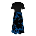 thumbnail image 3 of Penkiiy Women's Summer Casual Short Sleeve Crewneck Dress Casual Flowy Tiered Maxi Beach Dress With Pockets Floral Print Dress M Navy, 3 of 4