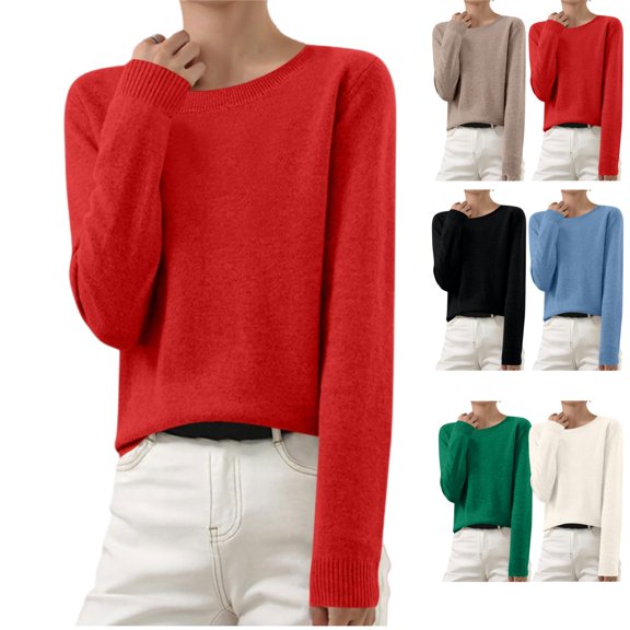 HAJWOH Sweaters for Women Crewneck Knitted Warm Pullover Long Sleeve Elegant Soft Pullover Sweater