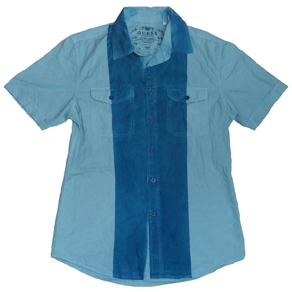 Guess Men's Blue Two Tone Button Down Short Sleeved Shirt (XSmall)