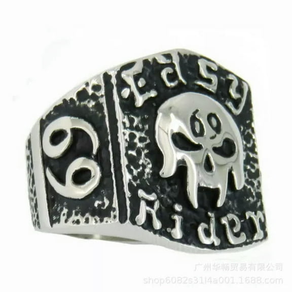 K-KED 69 Easy Rider Skull Ring Stainless Steel Gothic Skull Punk Men's Cool Biker Ring-15