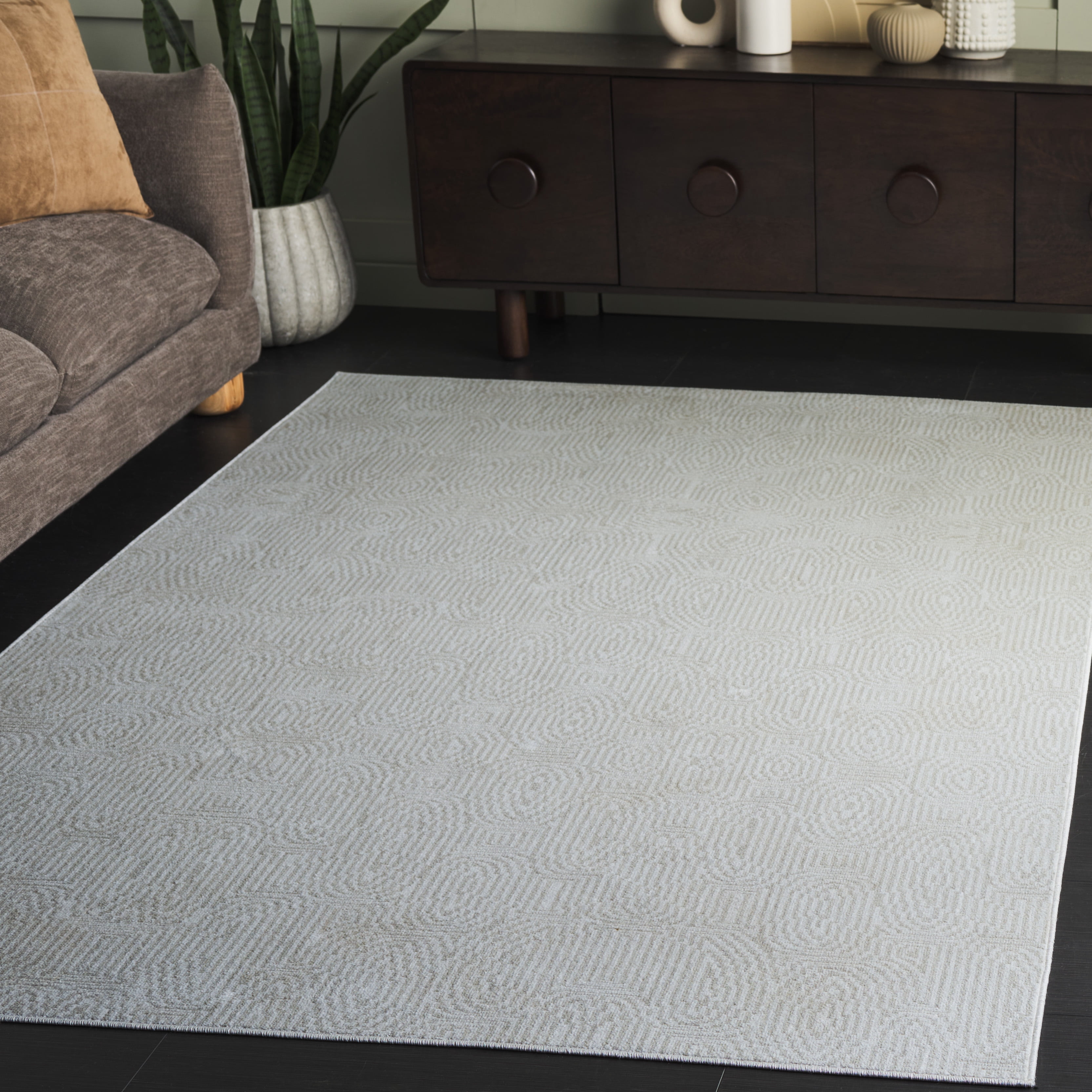 SAFAVIEH Bayside Hubert Texture Polyester Machine Washable Area Rug, Ivory/Light Gray, 4' x 6'