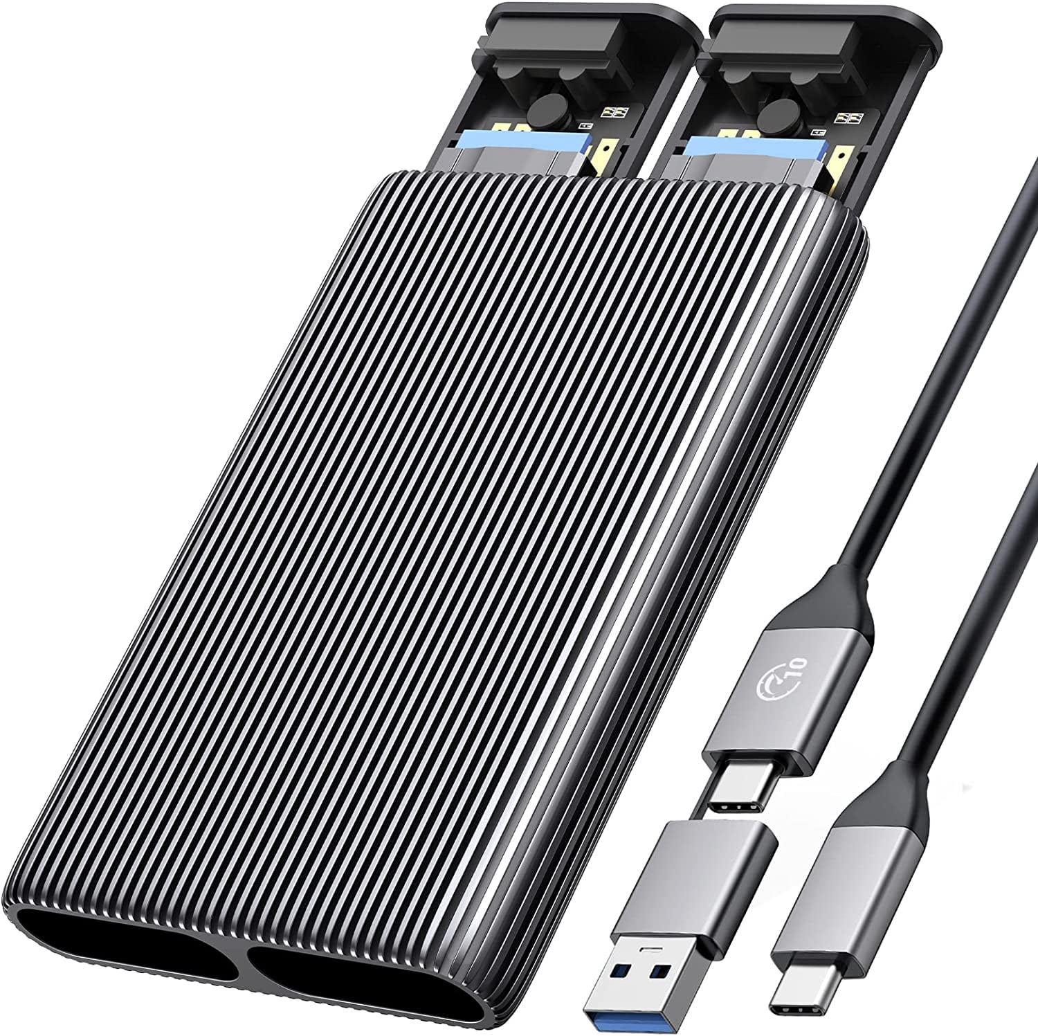 ORICO Tool-free Dual Bay M.2 NVMe SSD Enclosure, Aluminum, USB C to NVMe, Support Trim UASP, 2x4TB Max (No Drive)