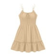 thumbnail image 6 of VBVC Women's Square Neck Smocked Mini Dress,Ladies Spaghetti Strap Ruffle Hem Tiered Dress,Summer Cotton-Linen Beach and Vacation Wear For Women,Beige,S-2XL, 6 of 7