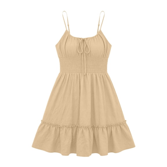 Busydd Summer Dresses for Women Fashion Ruched Spaghetti Straps Sun Dresses Women Solid Color Sleeveless Square Neck Mini Dress L