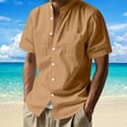 thumbnail image 2 of MIXUE Mens Casual Button Down Shirts Linen Solid Color Stank Short Sleeve Casual Beach Shirt Tops Daily-Wear,Brown,XXXL, 2 of 7